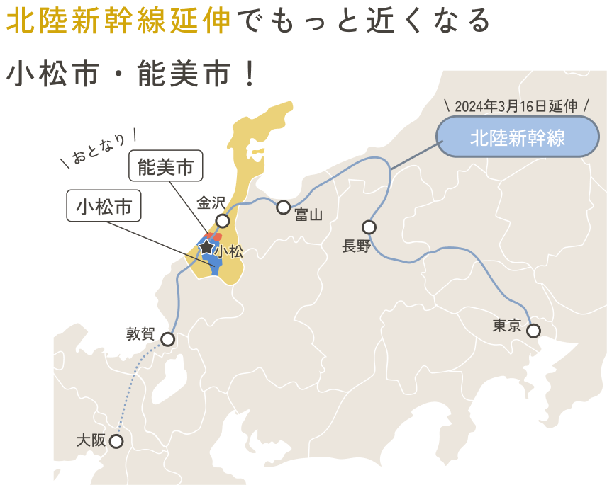 北陸新幹線延伸でもっと近くなる 小松市・能美市！